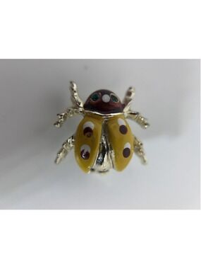 Brooch Yellow Enamel Ladybug Bug Pin Rhinestone Silver Tone Jewelry Insect